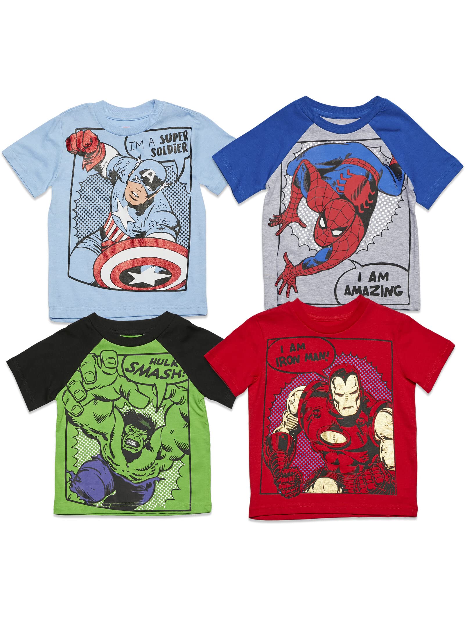 Marvel Avengers Spider-Man Mech Strike 4 Pack Cosplay Athletic T-Shirts Toddler to Big Kid Sizes (2T - 18-20)